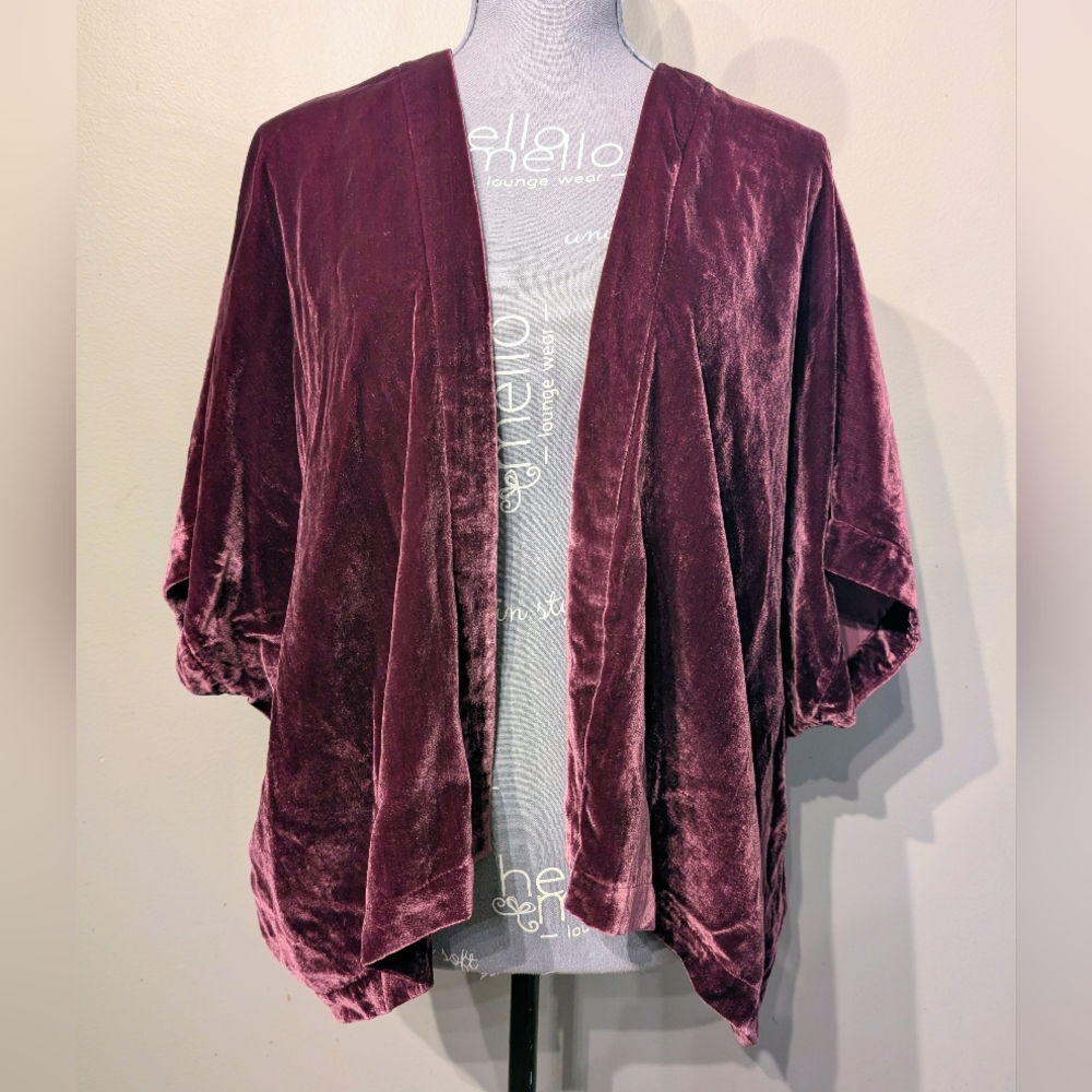 Aritzia Talula Velvet Fawkner Dolman Open Kimono Cardigan Burgundy XXS XS - Picture 2 of 11